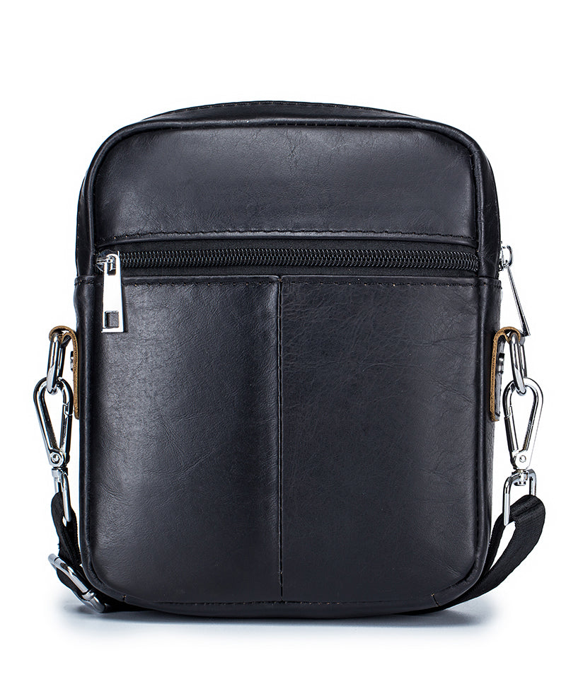 Men Genuine Leather Casual Small Shoulder Messenge Business Crossbody Bag Black