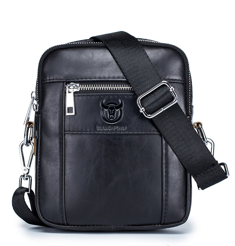 Men Genuine Leather Casual Small Shoulder Messenge Business Crossbody Bag Black
