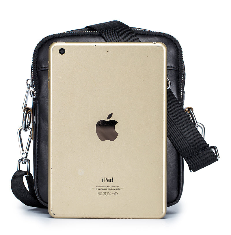 Men Genuine Leather Casual Small Shoulder Messenge Business Crossbody Bag Black