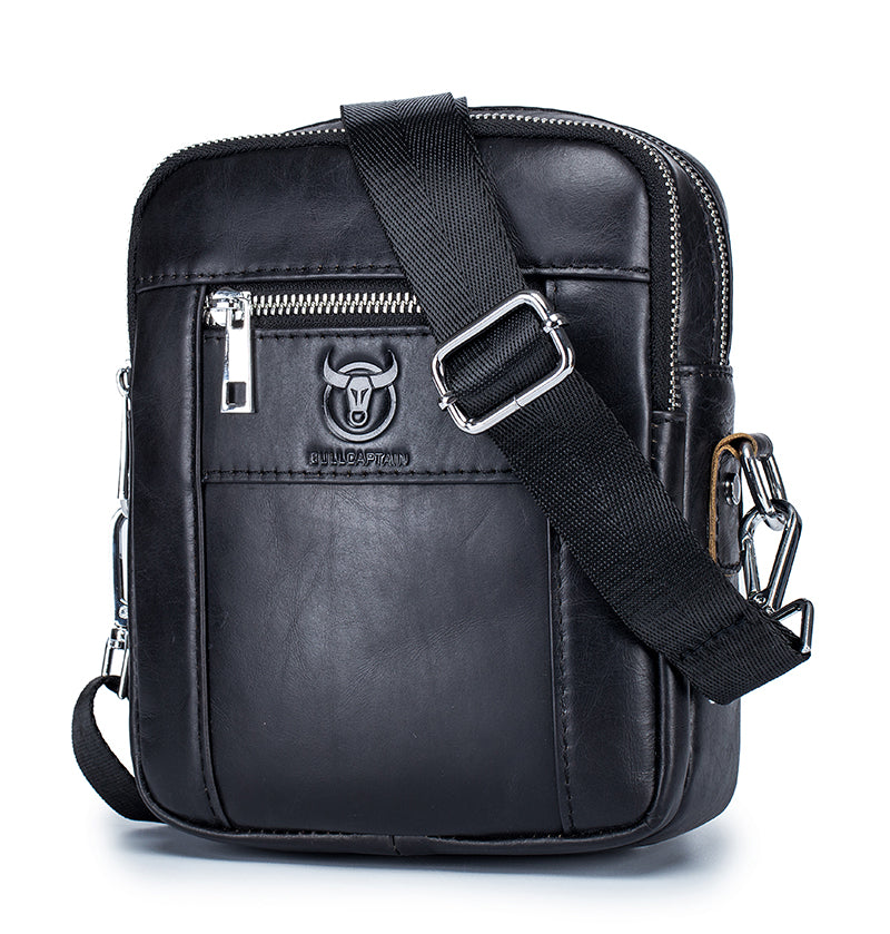 Men Genuine Leather Casual Small Shoulder Messenge Business Crossbody Bag Black