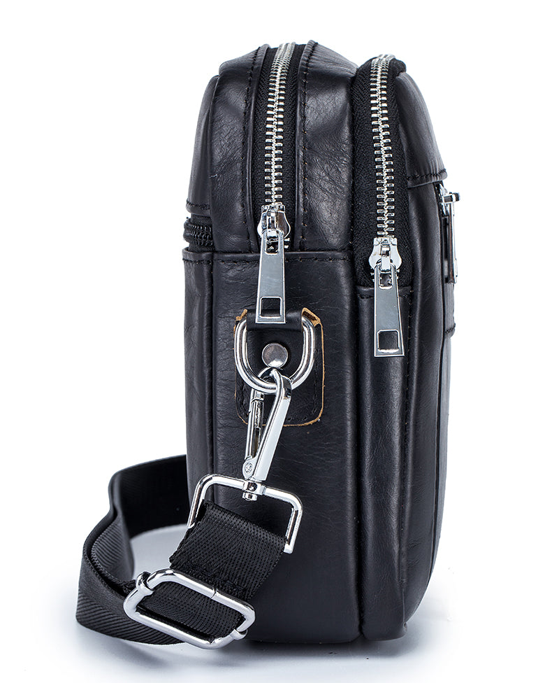 Men Genuine Leather Casual Small Shoulder Messenge Business Crossbody Bag Black