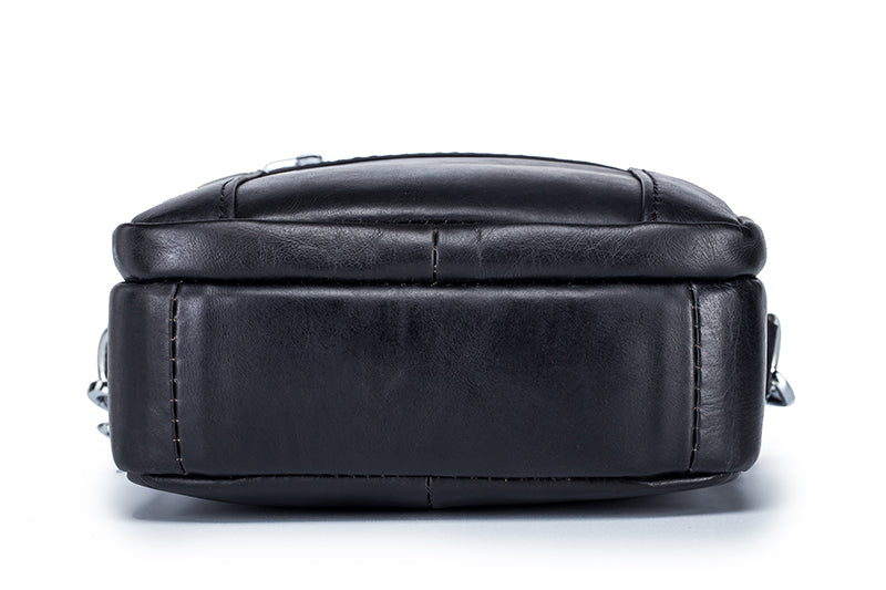Men Genuine Leather Casual Small Shoulder Messenge Business Crossbody Bag Black