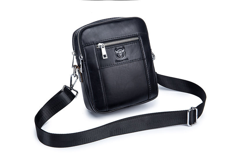 Men Genuine Leather Casual Small Shoulder Messenge Business Crossbody Bag Black