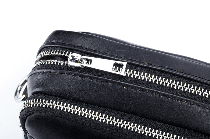 Men Genuine Leather Casual Small Shoulder Messenge Business Crossbody Bag Black