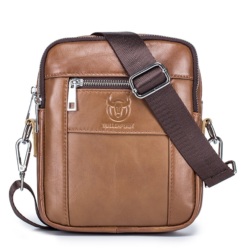 Men Genuine Leather Casual Small Shoulder Messenge Business Crossbody Bag Brown