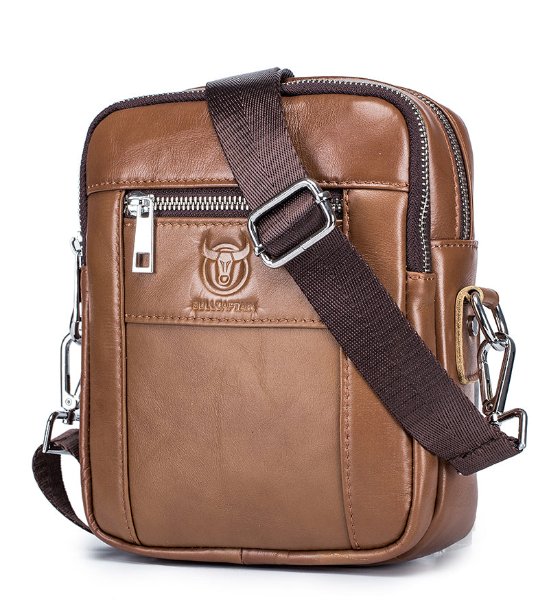 Men Genuine Leather Casual Small Shoulder Messenge Business Crossbody Bag Brown