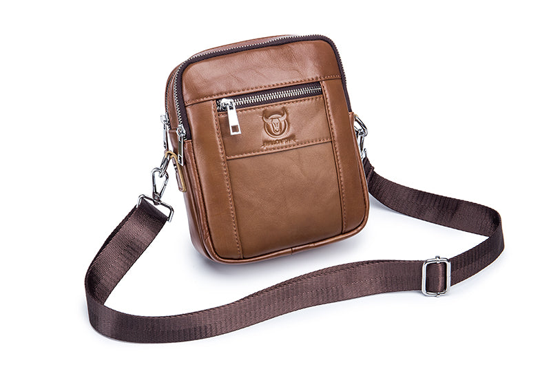 Men Genuine Leather Casual Small Shoulder Messenge Business Crossbody Bag Brown