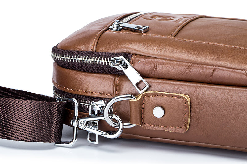 Men Genuine Leather Casual Small Shoulder Messenge Business Crossbody Bag Brown