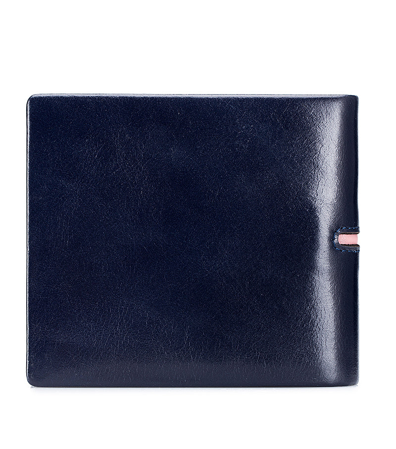 Men Genuine Leather RFID Blocking Bifold Wallet With 2 ID Windows Blue