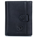 Men Genuine Leather Short Bifold Wallet with Zipper Minimalist Purse Black