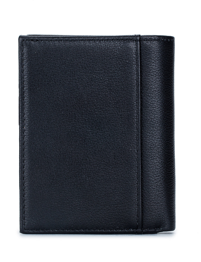 Men Genuine Leather Short Bifold Wallet with Zipper Minimalist Purse Black