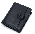 Men Genuine Leather Short Bifold Wallet with Zipper Minimalist Purse Black