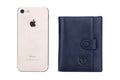 Men Genuine Leather Short Bifold Wallet with Zipper Minimalist Purse Blue
