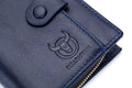 Men Genuine Leather Short Bifold Wallet with Zipper Minimalist Purse Blue