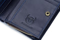 Men Genuine Leather Short Bifold Wallet with Zipper Minimalist Purse Blue