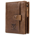 Men Genuine Leather Short Bifold Wallet with Zipper Minimalist Purse Chestnut