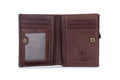 Men Genuine Leather Short Bifold Wallet with Zipper Minimalist Purse Coffee