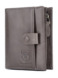 Men Genuine Leather Short Bifold Wallet with Zipper Minimalist Purse Grey