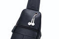 Men Genuine Leather Shoulder Bag Sling Travel Hiking Crossbody Bag Black