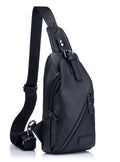 Men Genuine Leather Shoulder Bag Sling Travel Hiking Crossbody Bag Black