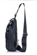 Men Genuine Leather Shoulder Bag Sling Travel Hiking Crossbody Bag Black