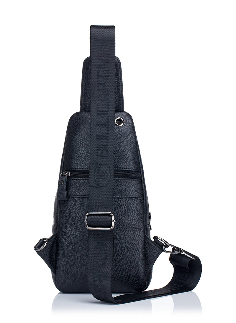 Men Genuine Leather Shoulder Bag Sling Travel Hiking Crossbody Bag Black