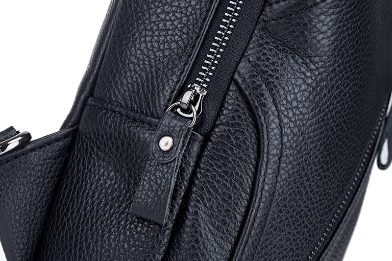 Men Genuine Leather Shoulder Bag Sling Travel Hiking Crossbody Bag Black
