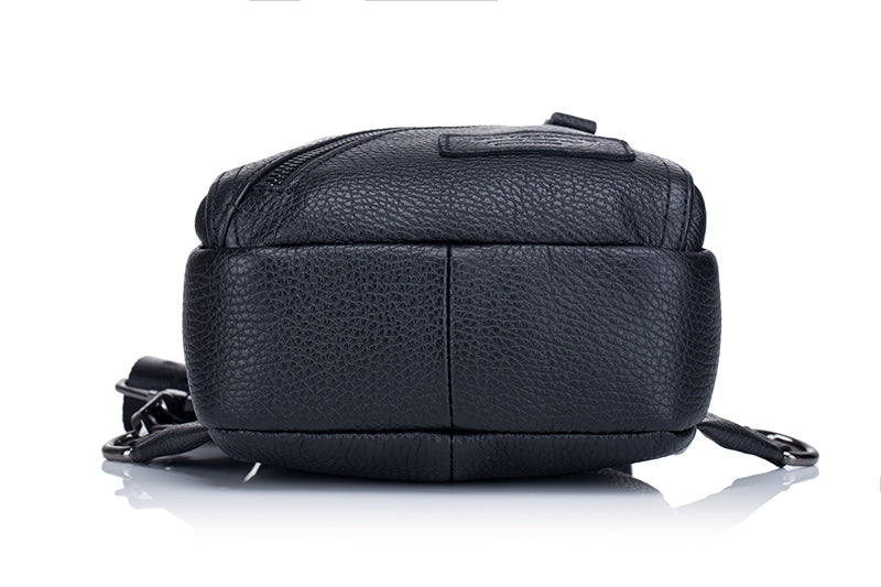 Men Genuine Leather Shoulder Bag Sling Travel Hiking Crossbody Bag Black