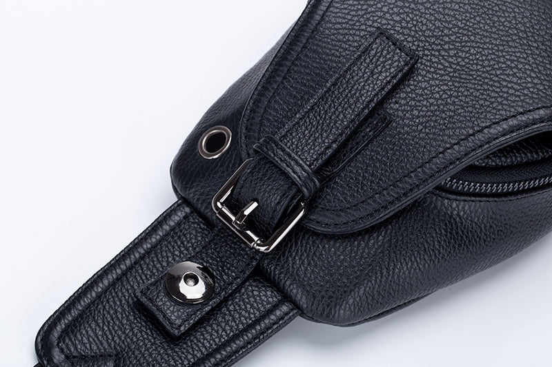 Men Genuine Leather Shoulder Bag Sling Travel Hiking Crossbody Bag Black