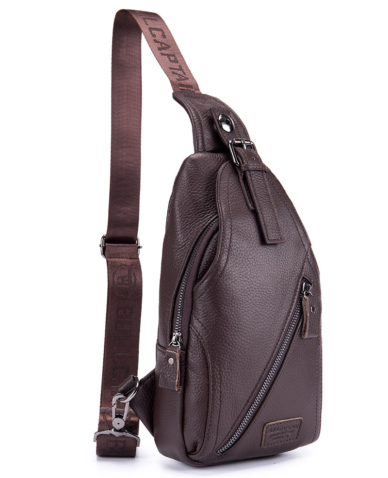 Men Genuine Leather Shoulder Bag Sling Travel Hiking Crossbody Bag Coffee