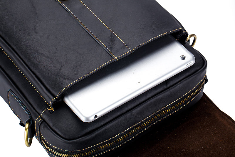 Men Genuine Leather Shoulder Bag Travel Messenger Bags Handbag Briefcase Black