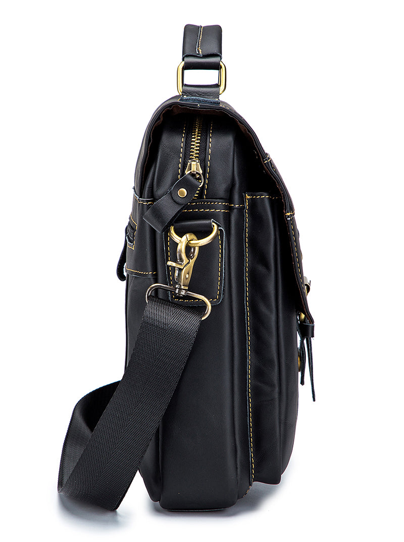 Men Genuine Leather Shoulder Bag Travel Messenger Bags Handbag Briefcase Black
