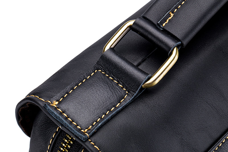 Men Genuine Leather Shoulder Bag Travel Messenger Bags Handbag Briefcase Black
