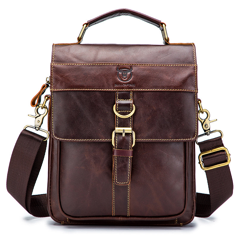 Men Genuine Leather Shoulder Bag Travel Messenger Bags Handbag Briefcase Coffee