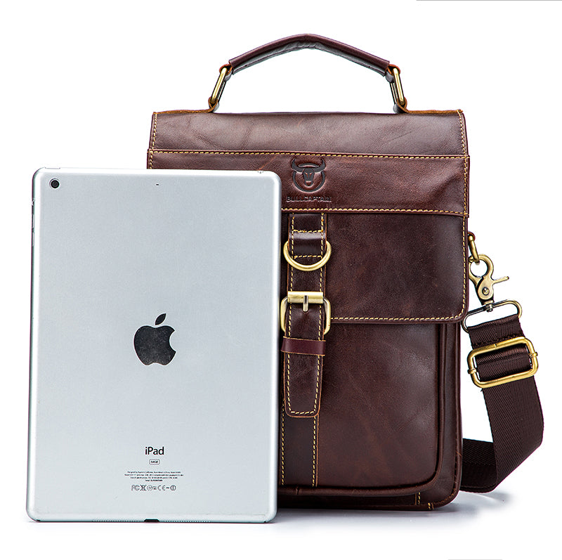 Men Genuine Leather Shoulder Bag Travel Messenger Bags Handbag Briefcase Coffee