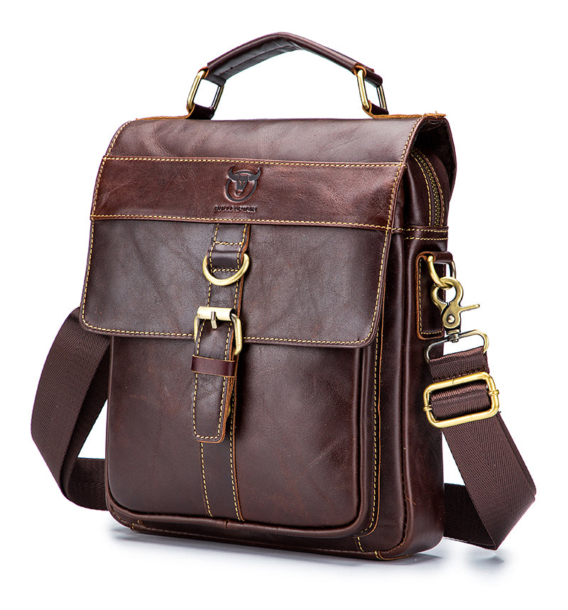 Men Genuine Leather Shoulder Bag Travel Messenger Bags Handbag Briefcase Coffee