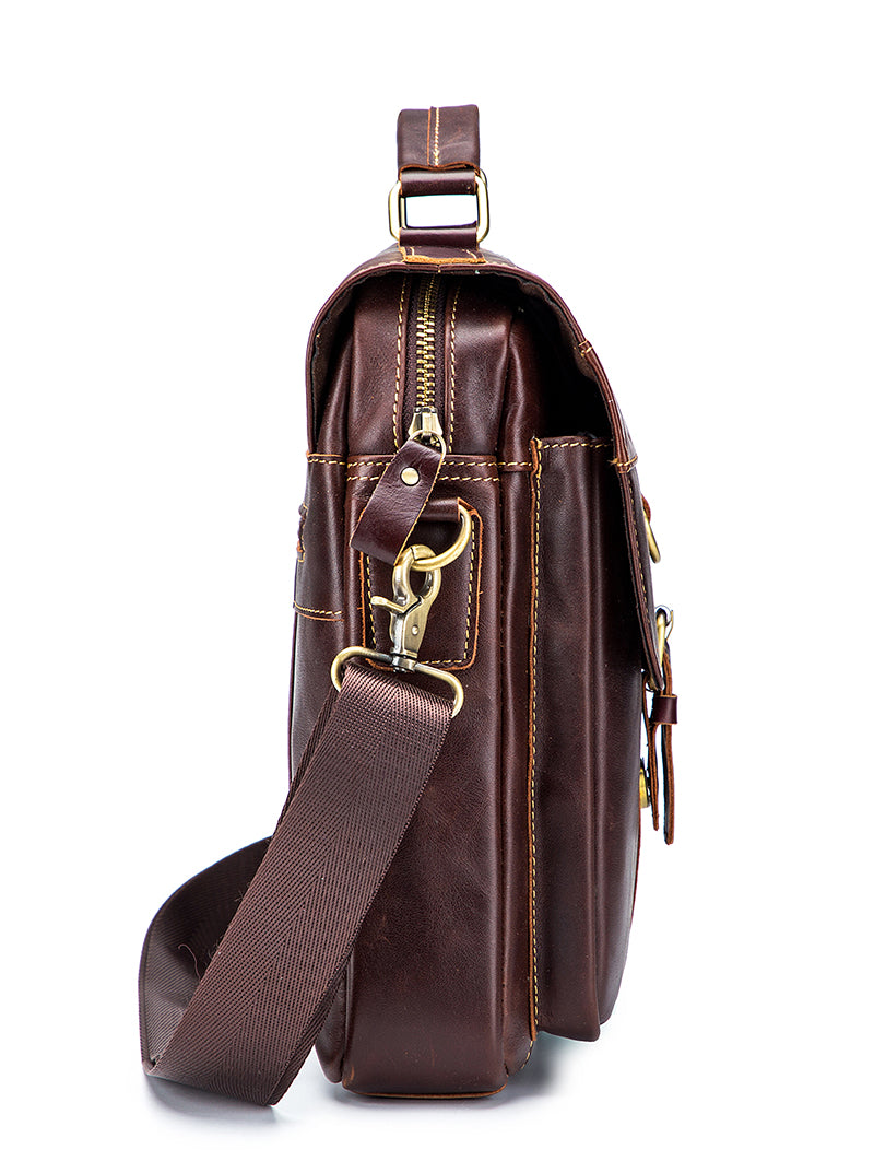 Men Genuine Leather Shoulder Bag Travel Messenger Bags Handbag Briefcase Coffee