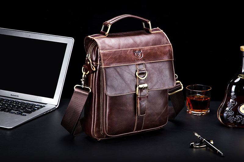 Men Genuine Leather Shoulder Bag Travel Messenger Bags Handbag Briefcase Coffee