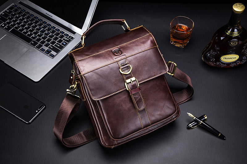 Men Genuine Leather Shoulder Bag Travel Messenger Bags Handbag Briefcase Coffee