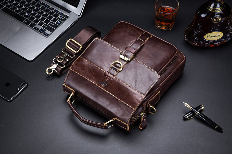 Men Genuine Leather Shoulder Bag Travel Messenger Bags Handbag Briefcase Coffee