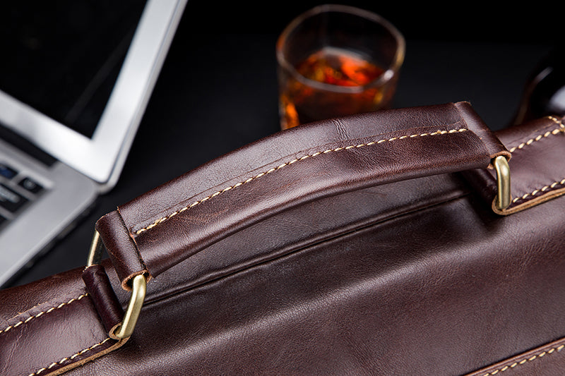 Men Genuine Leather Shoulder Bag Travel Messenger Bags Handbag Briefcase Coffee