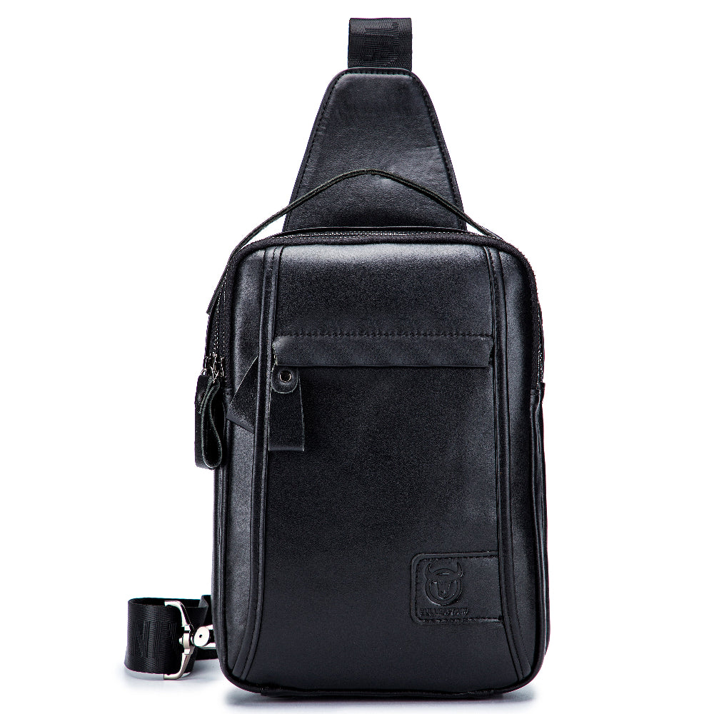 Men Genuine Leather Sling Bag Casual Crossbody Chest Daypack Black
