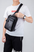 Men Genuine Leather Sling Bag Casual Crossbody Chest Daypack Black