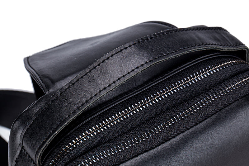 Men Genuine Leather Sling Bag Casual Crossbody Chest Daypack Black