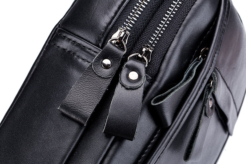 Men Genuine Leather Sling Bag Casual Crossbody Chest Daypack Black