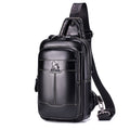 Men's Genuine Leather Sling Bag Chest Crossbody Shoulder Hiking Bags Black