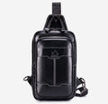 Men's Genuine Leather Sling Bag Chest Crossbody Shoulder Hiking Bags Black