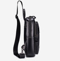 Men's Genuine Leather Sling Bag Chest Crossbody Shoulder Hiking Bags Black