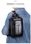 Men's Genuine Leather Sling Bag Chest Crossbody Shoulder Hiking Bags Black