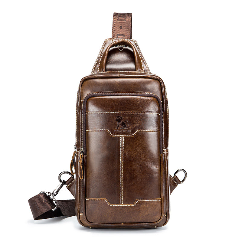 Men's Genuine Leather Sling Bag Chest Crossbody Shoulder Hiking Bags Brown